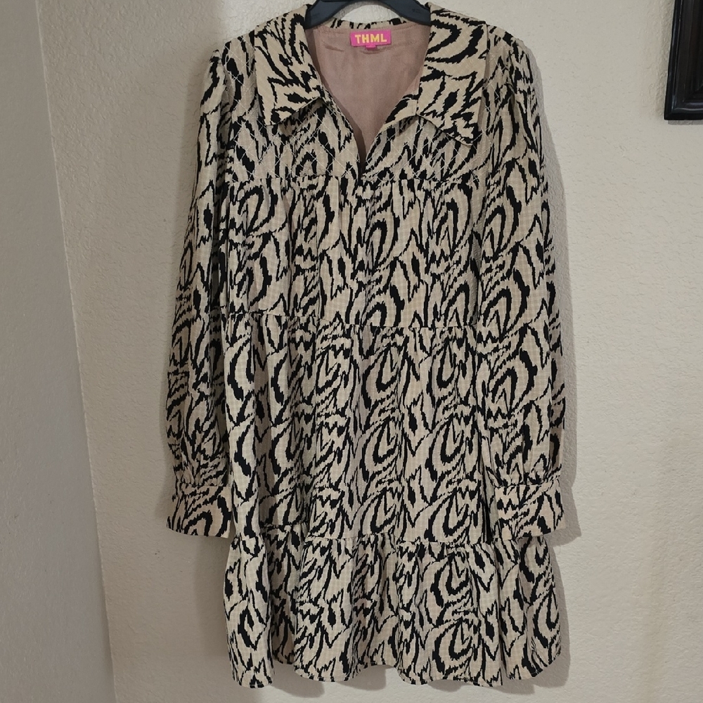 THML Black and Cream Patterned Mini Dress